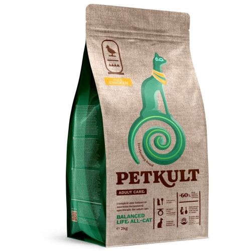 Hrana uscata Petkult Adult Care Balanced Life All-Cat pentru pisici, cu pui, 2 kg