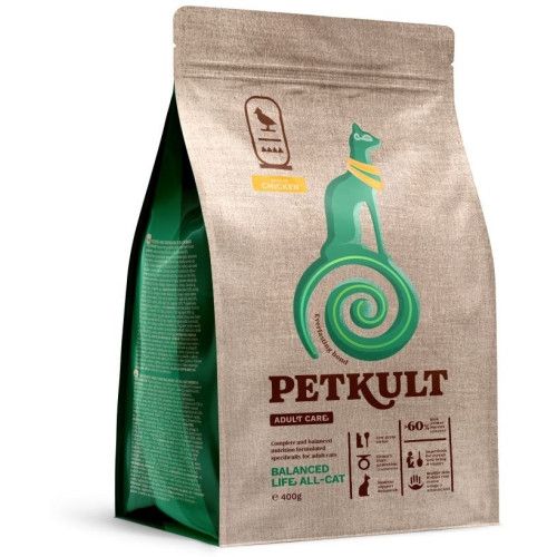 Hrana uscata Petkult Adult Care Balanced Life All-Cat pentru pisici, cu pui, 400 g