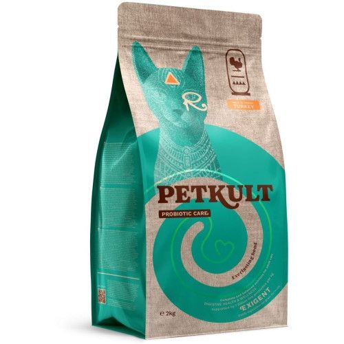 Hrana uscata Petkult Probiotic Care Exigent Fresh pentru pisici, cu curcan, 2 kg
