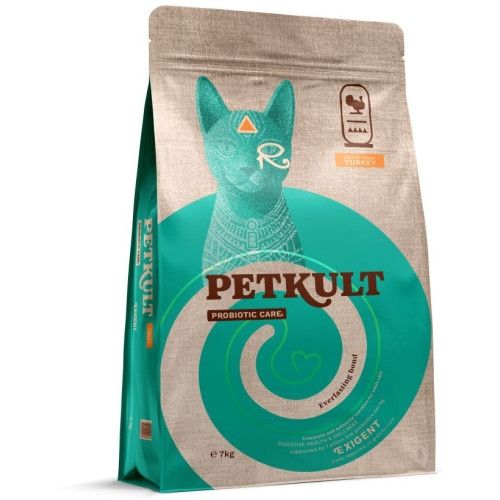 Hrana uscata Petkult Probiotic Care Exigent Fresh pentru pisici, cu curcan, 7 kg