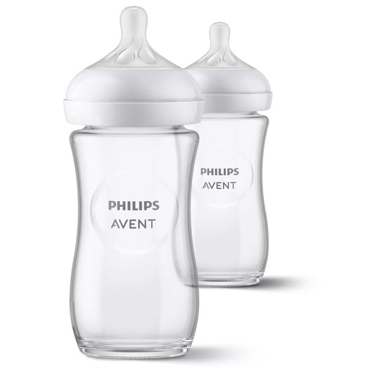 Biberon anticolici, Philips Avent, Din sticla, Natural Response, 240 ml, 1 luni+, 2 bucati, Alb