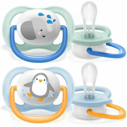 Suzete set, Philips Avent, Ultra air, 0-6 luni, 2 buc Din silicon, Albastru-Portocaliu