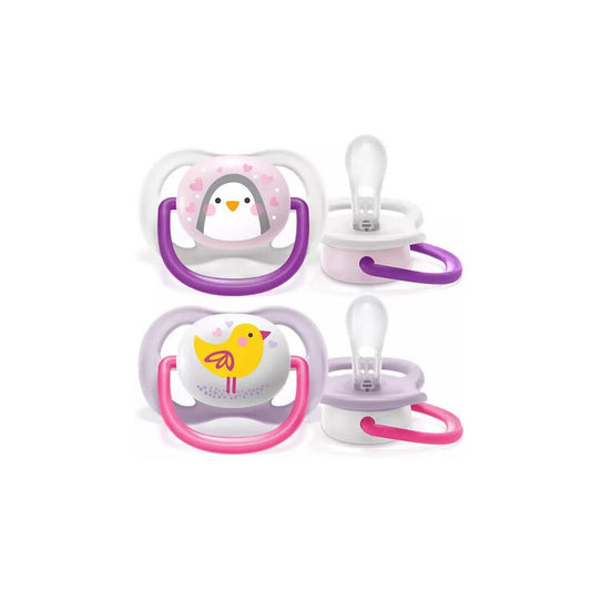 Suzete set, Philips Avent, Ultra air, 2 buc, 0-6 luni, Din silicon, Roz/Mov