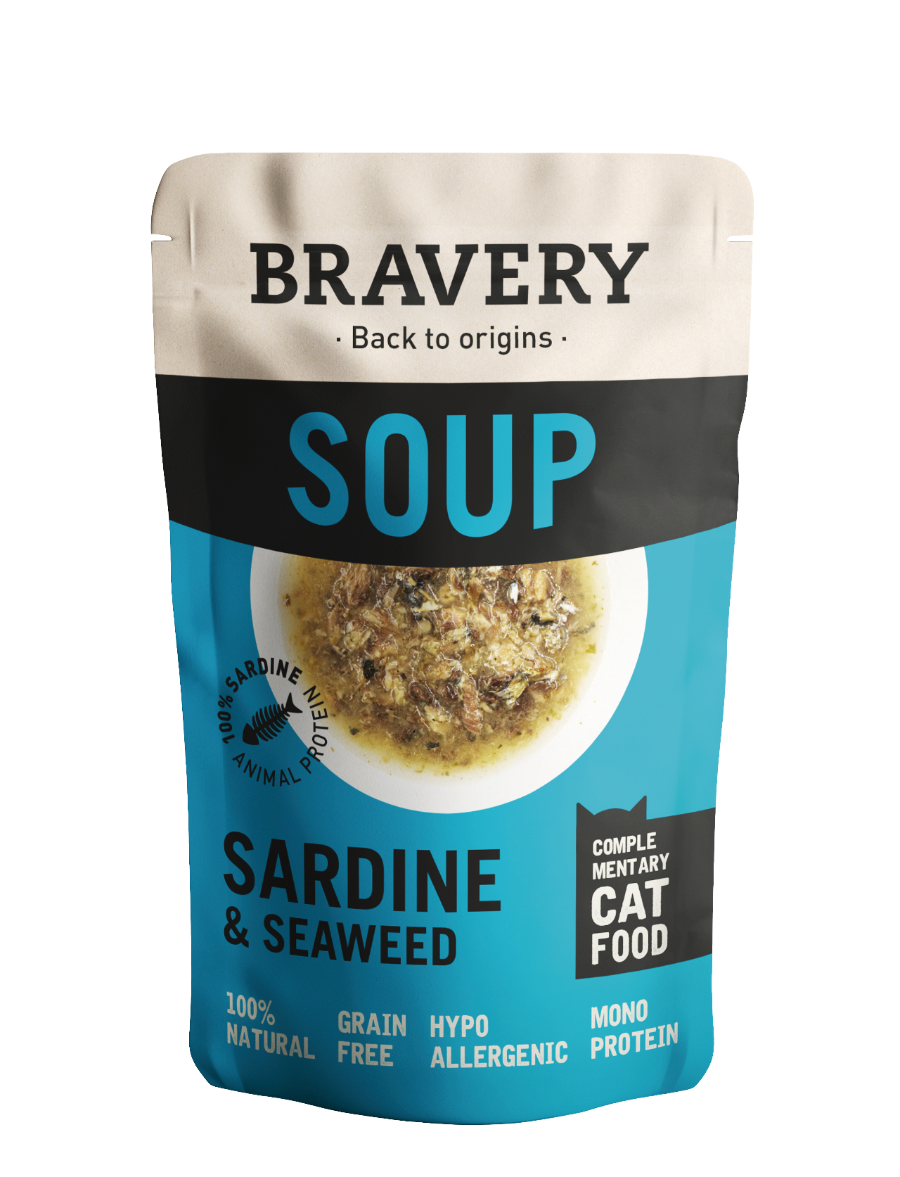 Hrana Umeda Pisici, Bravery Soups Cat, Sardine si Alge, 40 g