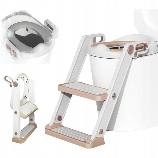 Reductor cu scarita, Primabobo, Pentru toaleta, Potrivit pentru toaletele rotunde, Scaun din spuma, Inaltime intre 44-48.5 cm, Rezistent, Alb/Auriu