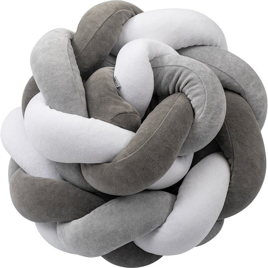 Protectie laterala, Bubaba, Pentru patut bebe, Tip Bumper impletit, Din bumbac, 235x15 cm, Conform cu standardul european EN 16780:2018, Grey White