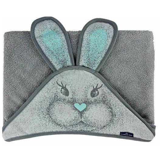 Qmini - Prosop pufos cu gluga pentru bebelusi si copii, Din bambus, Dimensiune 85x85 cm, Rabbit Mint