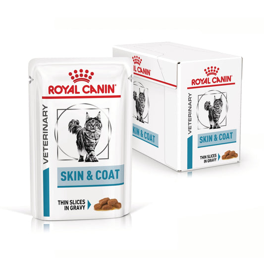 ROYAL CANIN Skin & Coat, formula veterinara, plic hrana umeda pisici, afectiuni dermatologice, 12x85 g