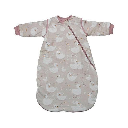 Sac de dormit cu maneci detasabile, Bebe Stars, De iarna, Din bumbac certificat Oeko Tex Standard 100, Cu fermoar, 70 cm, 2.5 Tog, Swan
