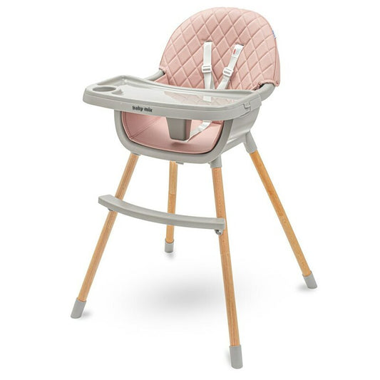 Scaun de masa, Baby Mix, Freya, Multifunctional, Pana la 15 kg, Cu tavita dubla reglabila, Cu suport pentru picioare, Usor de transportat, Conform cu EN 14988+A1:2020-07, 6-36 luni, Dusty Pink