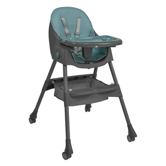 Scaun de masa, Bebe Stars, Comfy, Transformabil in scaun de joaca, Pliabil, Pana la 15 kg, Cu spatar inclinabil in 3 pozitii, Cu tavita dubla detasabila, Conform cu EN14988:2017, 6 luni+, Petrol