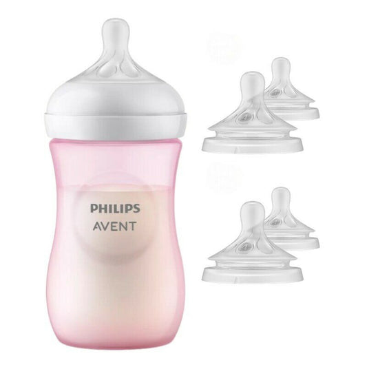 Set 1 x biberon, Philips Avent, Natural Response, +1 luna, 260 ml, Roz+ 4 x tetine cu debit 4 (mediu), 3 luni+