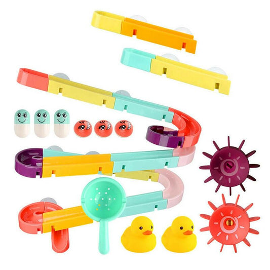 Set de constructie, Jokomisiada, Tobogan de baie, Cu ventuze, Cu accesorii, Potrivit pentru timpul baitei, Contine 44 piese, 3 ani+, Multicolor