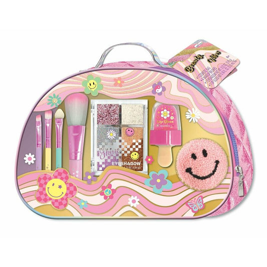 Set de infrumusetare, Hot Focus, Pentru fetite, Geanta cosmetice cu pensule de machiaj, paleta de farduri si lipgloss, 24,5x6,5x20 cm, 5 ani+, Flower