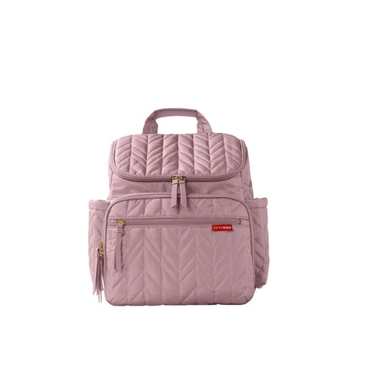Rucsac pentru mamici, Skip Hop Compartimentat, Matlasat, Cu multiple buzunare, Include 2 gentute mai mici pentru depozitare si salteluta de infasat, 41x20x36 cm, Roz