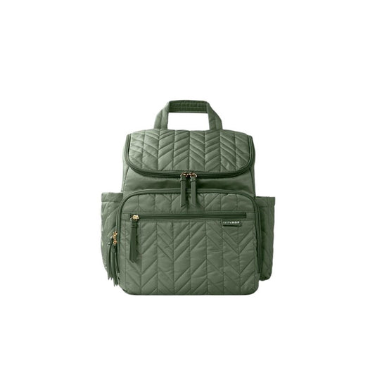 Rucsac pentru mamici, Skip Hop Compartimentat, Matlasat, Cu multiple buzunare, Include 2 gentute mai mici pentru depozitare si salteluta de infasat, 41x20x36 cm, Verde