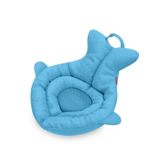 Suport moale de baie, Skip Hop, Pentru nou-nascuti si sugari, Cu tetiera captusita, Cu plasa pentru scurgerea apei, Bumbac, Fara PVC si ftalati, 49 x 32 x 26.5 cm, 0-6 luni, Albastru