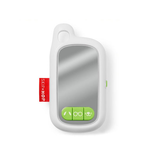 Telefon interactiv, Skip Hop, Explore&More, Cu oglinda, Cu filtre pentru cei mici, Cu efecte sonore si antena, Atasabil la carucior, 10,7x13,2x4,6 cm, 6 luni+, White