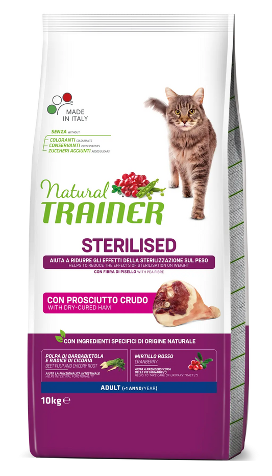 Hrana Uscata Pisici Sterilizate, Natural Trainer, Prosciutto Crudo, 10 kg