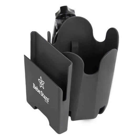 Suport pentru carucior, Bebe Stars, Universal, Pentru biberon/pahar si carcasa smartphone, Rotire 360 grade, Din materiale ecologice, Black
