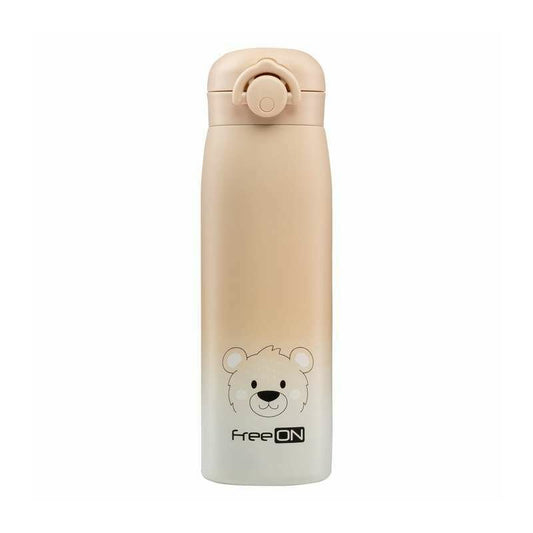 Termos lichide, FreeON, Din otel inoxidabil, Cu mentinere de temperatura de pana la 12 ore, 480 ml, Beige