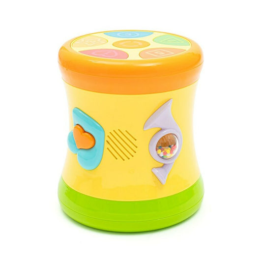 Toba interactiva, Baby Mix, Cu 8 melodii si 12 cantece, Cu lumini si sunete de toba, Cu 2 fete, Dezvolta abilitatile muzicale si senzoriale, 10 luni+, Yellow