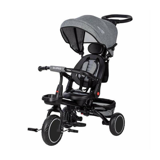 Tricicleta copii, Elipso, Free2Move, Cu sezut rotativ 360 grade, Reglabil, Roti EVA, Mecanism de pedalare libera, Grey