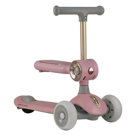 Trotineta copii cu sezut, Transformabila 2in1, Bebe Stars, Scooter Xride, Cu lumini, Conform cu EN71-1:2014+A1:2018, EN71-2:2020, EN71-3:2019+A1:2021, Pink